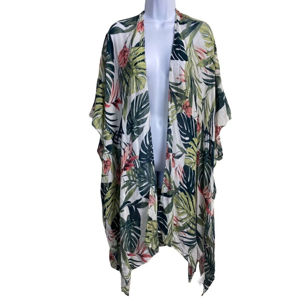 Moss Rose Hawaiian lightweight Kimono cardigan Open Front Floral size Small Boho